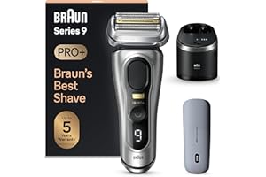 Braun Series 9 Pro+ Afeitadora Eléctrica Hombre, Máquina de Afeitar Barba y Centro De Limpieza SmartCare, PowerCase, En Seco Y En Mojado, 9577cc, Plata