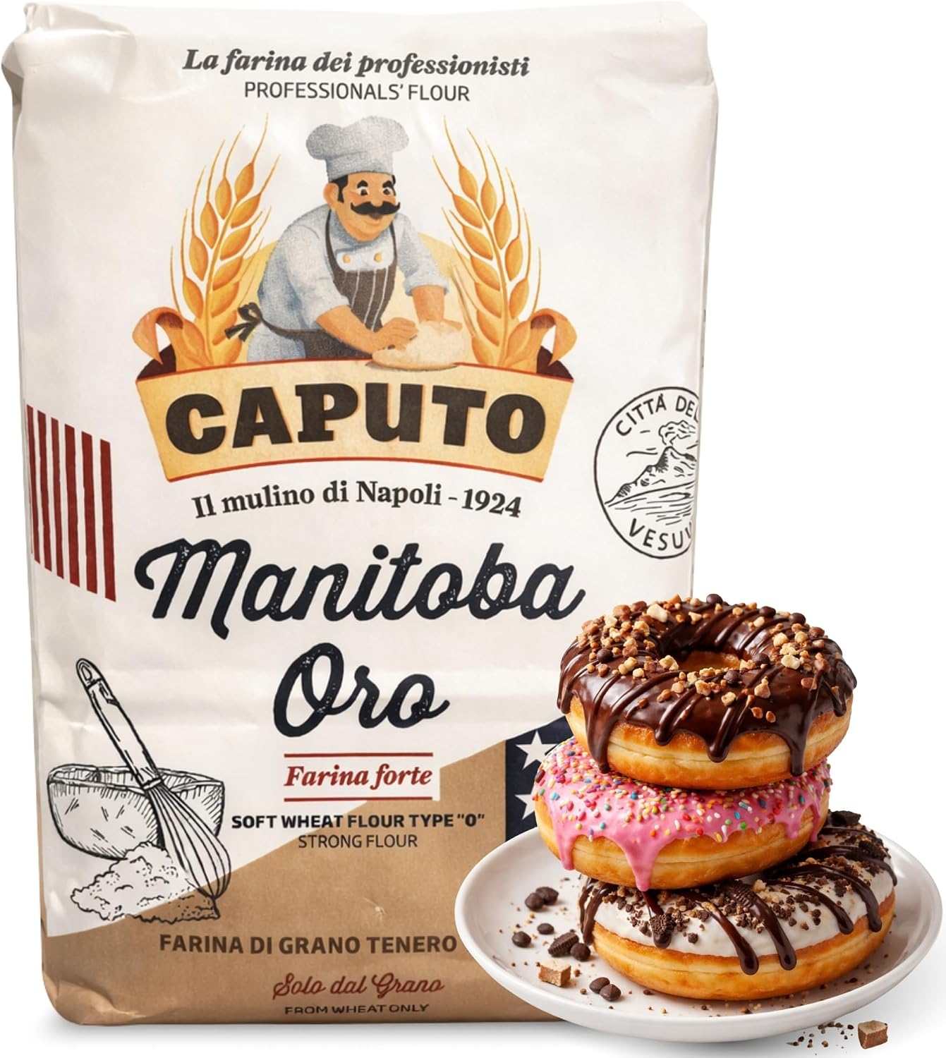 Harina Caputo Manitoba Oro, Origen Italiana, elástica de alto valor proteico, ideal para repostería y productos fermentados, Tipo Harina 0, Contiene 1 unidad de 1 Kg