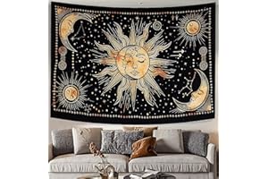 THE ART BOX Arazzo da parete con sole e luna, colore giallo, 135 x 210 cm, costellazione psichedelica, tessuto mistico, per la decorazione della casa e della camera da letto