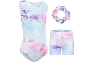 Happy Cherry Turnanzug Mädchen Langarm/Ärmellos Kinder Gymnastikanzug mit Shorts Glänzend Gymnastik Kleidung Set Ballett Trikot Tanzkostüme 5-12 Jahre