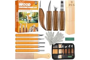 K KERNOWO Woodcraft Set 23PCS Wood Tools Kit for Whittling & Carving, DIY Beginners and Enthusiasts Woodworking Kit Including Basswood Blocks, PU Storage Bag