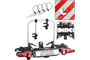 ‎MSZWEIRAD Uebler Fahrradträger i21 60° für 2 Fahrräder Auto Kupplungsträger klappbar E-Bike MTB inklusive reflektierende Warntafel 50x50cm + 4 Spanngummis