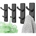 Wall Hooks Stick On for Hanging Coats - Strong Sticky Hooks for Hanging Heavy Duty (6KG), Self Adhesive Hooks Hanging Towel, Coats, Key, Towel Hooks for Bathroom, Door, Kitchen, Black, Metal, 4 Pack