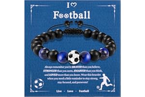 LAXPICOL Football Bracelet Gifts For Boys, Football Gifts for Teenage Boy, Adjustable Tiger Eye Beaded Bracelets For Men, Football Jewllery Birthday Gift For Son Grandson Nephew Brother
