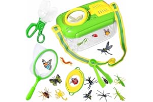 Kulveanju Kit Explorador Niños 17 en 1 - Kit Caza Insectos, con Caja Insectos, Lupa, Red de Mariposas, Pinzas, 12 Insectos Juguete, Juegos Aire Libre, Cumpleaños para 3 4 5 6 Años
