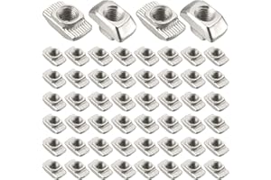 JINSION Tuercas de ranura en T, 50 unidades, M5, serie 2020, tuercas de ranura en T, acero galvanizado, tuerca de fijación para ranura de perfil de aluminio estándar (EU20-M5 × 10 × 6)