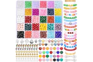 DIYDEC 671pcs Glass Round for Jewelry Making, 30 Colors 8mm Imitative Jade Beads Natural Crystal Gemstone Beads with Pendant Accessories for Bracelet Jewellery Making Crafts DIY Decorations