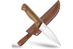 BPSKNIVES BPS Knives B1 CSH - Cuchillo Bushcraft con Funda de Cuero - Cuchillos de Camping - Cuchillo de Hoja Fija de acero al Carbono para Exteriores - Cuchillo de Supervivencia