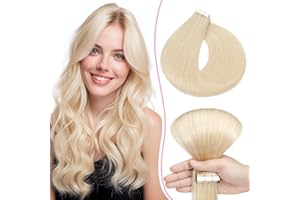 SEGO Pro 30cm Tape in Extensions Echthaar Haarverlängerung Naturhaarfarbe 10 Stück 15g Invisible, 60#Platinblond,Hair Extension29