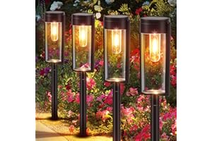 LETMY 4 Pack Garden Lights Solar Powered with Warm White Tungsten Filament Light, Waterproof Auto On/Off Solar Lights Outdoor Garden for Yard Pathway Patio Decorative