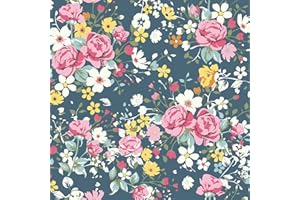 VaryPaper Carta da Parati Fiori Rosa Carta Adesiva Blu Marino 44.5cmx200cm Pellicola Adesiva per Mobili Carta Adesiva per Pareti Carta Adesiva Rotolo Mobili Carta da Parati Camera Letto Bagno Scaffali