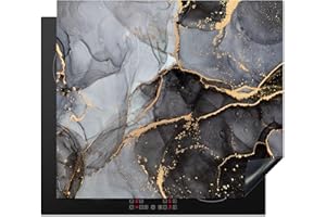 KitchenYeah© Protege Plaque Tapis Pour Induction Kitchen 60x52 cm Decoration Cuisine Protection Vitrocéramique Pour Cuisiniere Marbre - Abstrait - Or - Gris