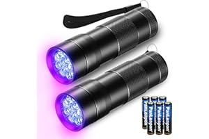 Fulighture UV Torch [2 Pack] Pets Black Light 12LED 395nm, Dogs/Cats Urine Detector, Ultraviolet Flashlight Find Dry Stains on Carpets/Rugs/Floor with Batteries Included