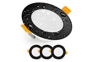 EMOS Downlight LED Techo Empotrable 5 Watt / 500 Lumen | Focos LED techo impermeable IP54 para uso exterior e interior, blanca frio 6000k | Juego de 3 Ojos de Buey ultraplano, redondo, negro
