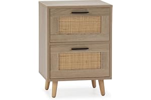 HOMN LIVING Mesita de Noche Dalia 2 Cajones Color Roble, guías metálicas, 40 cm (Ancho) 34 cm (Profundo) 57 cm (Altura)