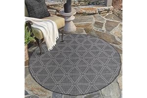 carpet city Dywan do użytku na zewnątrz, na taras, odporny na warunki atmosferyczne, okrągły, czarny, geometryczny wzór, na werandę, do ogrodu, kuchni, łazienki lub salonu
