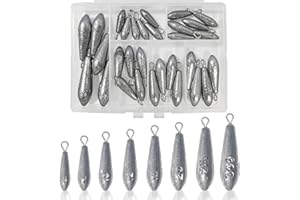 INCETUE 30 Pcs Sea Fishing Weights Set, Mixed 8 Small Sizes Fishing Sinkers 5g 7g 10g 12g 15g 20g 25g 30g, Metal Fishing Sinkers Weights with Box for Saltwater Freshwater River
