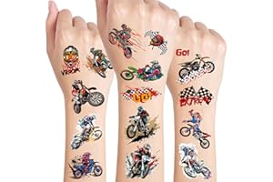 GSRAVES Moto Tout-terrain Tatouage Enfant, 10 Feuilles Moto Tout-terrain Autocollants Tatouages pour Filles et Garçons, Bras, Epaule, Cadeau D'nniversaire, Fournitures de Fête D'enfants