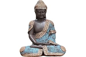 GARDEN PLEY Buda de la Suerte, 41 cm (Celeste) – Budas Decorativos Grandes de Piedra Artificial para Decoracion Jardin Exterior, Figuras Jardin Exterior y Estatuas Decorativas Grandes.