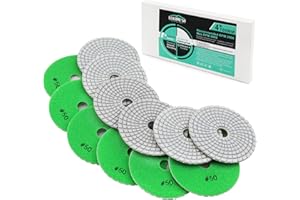 Diamante Almohadilla de Pulido LEKOMESH - 6 piezas 100MM Húmedo Juego de Discos de Pulir para Granito Mármol Piedra Artificial Cuarzo,#50-#3000 Disco de Pulido de Piamante