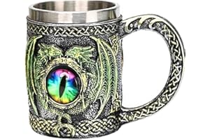ZONSUSE Taza de Dragón,Jarra Ojo de Dragón,Jarra de Cerveza de Dragón,Taza Cafe Medieval,Taza Gótica de Acero Inoxidable,Regalo Personalizado para Cumpleaños Navidad Pascua 450ml (Ojo Dragón)
