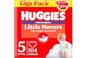 Huggies Little Movers Pañal Braguita para Bebé con Diseños Disney Talla 5 (15-25 kg), 2 Packs de 52, Total 104 Pañales