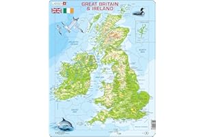 Larsen K5 Mapa físico de Gran Bretaña e Irlanda, edición en Inglés, Puzzle de Marco con 80 Piezas