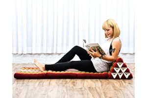 Leewadee - Bequeme Japanische Bodenmatratze - Thai Bodenliege mit Dreieckskissen - Futon Klappmatte - Thai Massagematte, Grün Rot