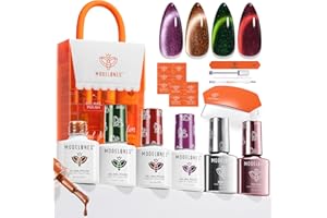 Modelones Gel Nail Kit with UV Lamp, 4 Colors Gel Nail Polish Kit Mini Salon, Base &Top Coat and Stickers,Red Burgundy Green Orange Glitter Gel Polish Set DIY Home Nail Art Manicure Set for Women