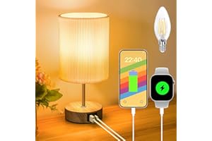 Aomeya Touch Bedside Table Lamp, Dimmable Touch Control Nightstand Lamps with USB-C＆USB-A Charging Ports,with White Fabric Shade for Bedroom Living Room Office,Dimmable Bulb Included