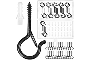 Winter Shore Pack de 24 Ganchos Q con Tornillo para Colgar y Tacos de Pared - Ganchos Montaje Pared y Techo 53 mm Cierre Seguridad - Colgador Pared para Cadena de Luces, Canastas - 18 kg de Capacidad