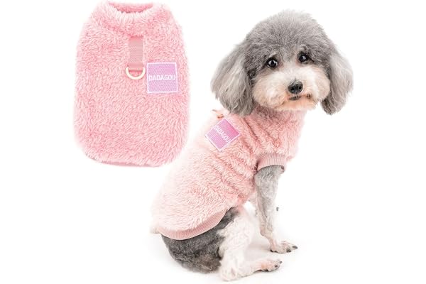 Zunea Pull-Overs en Polaire pour Petits Chiens Manteau d'hiver Chaud Doux et Pelucheux avec Anneau en D pour Harnais et Laisse Chiot Chien/Chat Veste Vetement pour Chihuahua Yorkshire Rose S