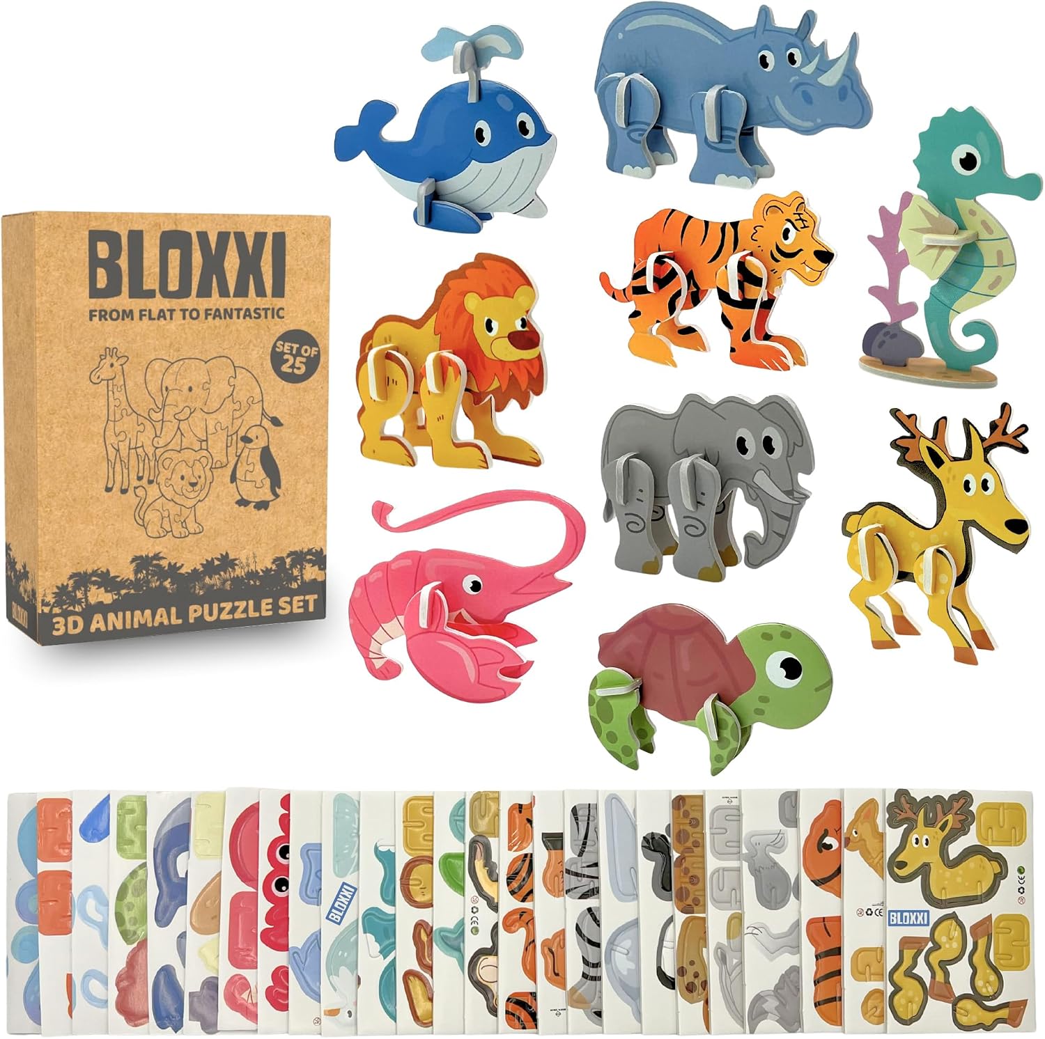 Set 25 Puzzles 3D para Niños – Actividad Educativa y Creativa – Regalitos Originales para Fiestas, Piñatas y Cumpleaños Infantil – Regalo Ideal para Invitados y Colegios (Animales)