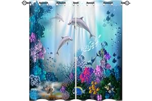 ANHOPE Ozean Delphin Tropisch Fisch Vorhänge mit Ösen Kinder Jungen Mädchen Gardinen Blickdichte Thermo Vorhang Blackout Curtain Schlafzimmer Wohnzimmer Verdunklungsvorhänge 2er Set H 138 x B 117 cm