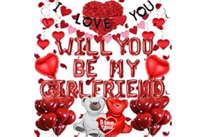 FSADASY Will You Be My Girlfriend Balloons 552Pcs Romantic Decorations - Red Letter Foil Balloons, I Love You Banner, Heart Shape Swirl, Love Bear Foil Balloon, Heart Latex Balloons