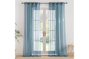 PONY DANCE Tende Moderne per Soggiorno con Anelli Voile Curtains Effetto Lino per Salotto Eleganti Tende Cameretta Bambini Trasparenti 2 Pezzi 140x245 CM, Blu