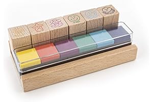 TRENDHAUS 928009 Stempel Set, 6 Lehrerstempel mit bunten Stempelkissen, Holzstempel für Kinder, Für Lehrer