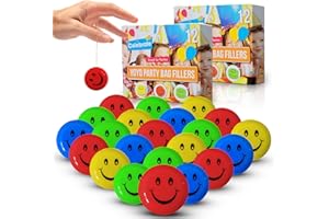SOL 24pk Kids Yoyos Party Bag Fillers, Assorted Colour Smiley Design Trick Yo-Yo, Perfect Toy for Beginners, Lightweight and Fun, Ideal Entertainment for Children's Parties of All Ages