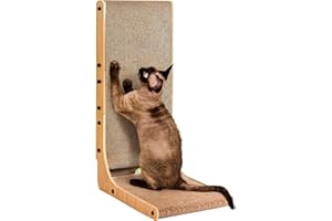 EHEYCIGA L Shape Vertical Cat Scratcher, 68cm High Scratching Board for Indoor Cats, Protecting Furniture Scratch Pad, Cardboard Cat Scratching with Ball Toy