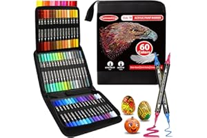 Funnasting Feutre Acrylique, 60 couleurs à double pointe Acrylic Paint Marker, Marqueur Peinture Acrylique avec pointe pinceau et pointe fine, stylos à peinture pour les rochers, le bois, la toile