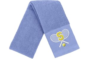 CGFN Tennis Towel,Tennis Gifts for Men Women,13”x 43” Cotton Embroidered Towels with Monogrammed Tennis Accessories on Birthday, Retirement (Blue, Initial-S)