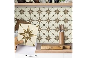 Fantasnight Tile Stickers Brown, Stars Stick on Tiles Matt 15x15cm 12Pcs, Vinyl Self Adhesive Wall, Waterproof Peel and Stick for Bathroom, Removable Backsplash for Kitchen