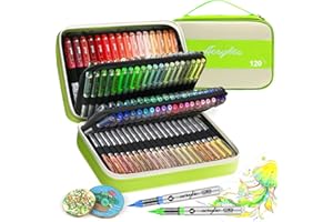 VividHues Feutre Acrylique 120 Couleurs - Marqueur Acrylique à Pointe Pinceau, Acrylic Paint Marker Feutres Acryliques pour Peinture sur Bois, Toile, Verre, Céramique, DIY(VERT)