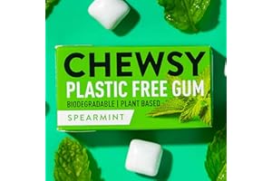 Chewsy Spearmint (menta verde) Chicle natural sin plásticos, azúcar ni aspartamo, 100% xilitol, vegano, 15 g (paquete de 12 cajas, 120 chicles)