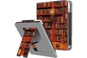 Fintie Funda Vertical para Kobo Libra 2 de 7" - Carcasa de Material Sintético con Bolsillo para Tarjeta y Correa de Mano Función de Soporte y Auto-Reposo/Activación, Biblioteca