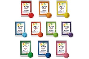 INDIAN STORE 24 Borsa Holi Gulal Polvere solubile in Acqua Natural Festival Servizio Fotografico Rangoli Colors Rainbow Powder Sacchetto di Colore Sacro Foto di Polvere di Colore Glitterato (Mix 10)