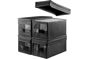 CROWNSHOP 4PCS CD Storage Box Holds 30 CDs in Full Jewel Cases and 165 Discs in CD Sleeves Protective Disc Organizer 35x16x15.5cm (4PCS Black)