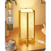 GOEBLESON Beige Wooden Bedside Table Lamp for Bedroom | With cable and bulb, small table lamp, rectangular fabric shade, adju