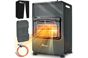 TRESKO Chauffage au gaz portable 4200 W pour intérieur avec régulateur de pression, tuyau et housse de protection | 3 niveaux de chauffage réglables | Appareil de chauffage mobile