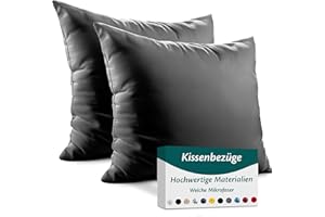 ‎FLOWEN Kissenbezug 35x35 – Mikrofaser Oeko-TEX Zertifiziert – Anthrazit – 2er Set Kissenbezüge für Kissen 35 x 35 Weich & Atmungsaktiv – Kissenhülle Hypoallergen und Waschbar mit Verdecktem Reißverschluss